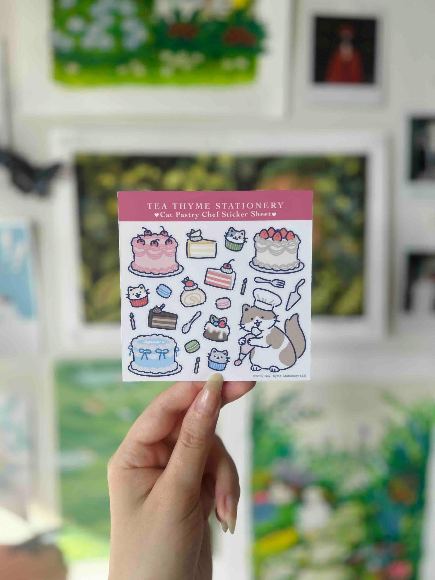 Cat Pastry Chef Mini Sticker Sheet 3.75" x 3.75" Waterproof Vinyl Stickers