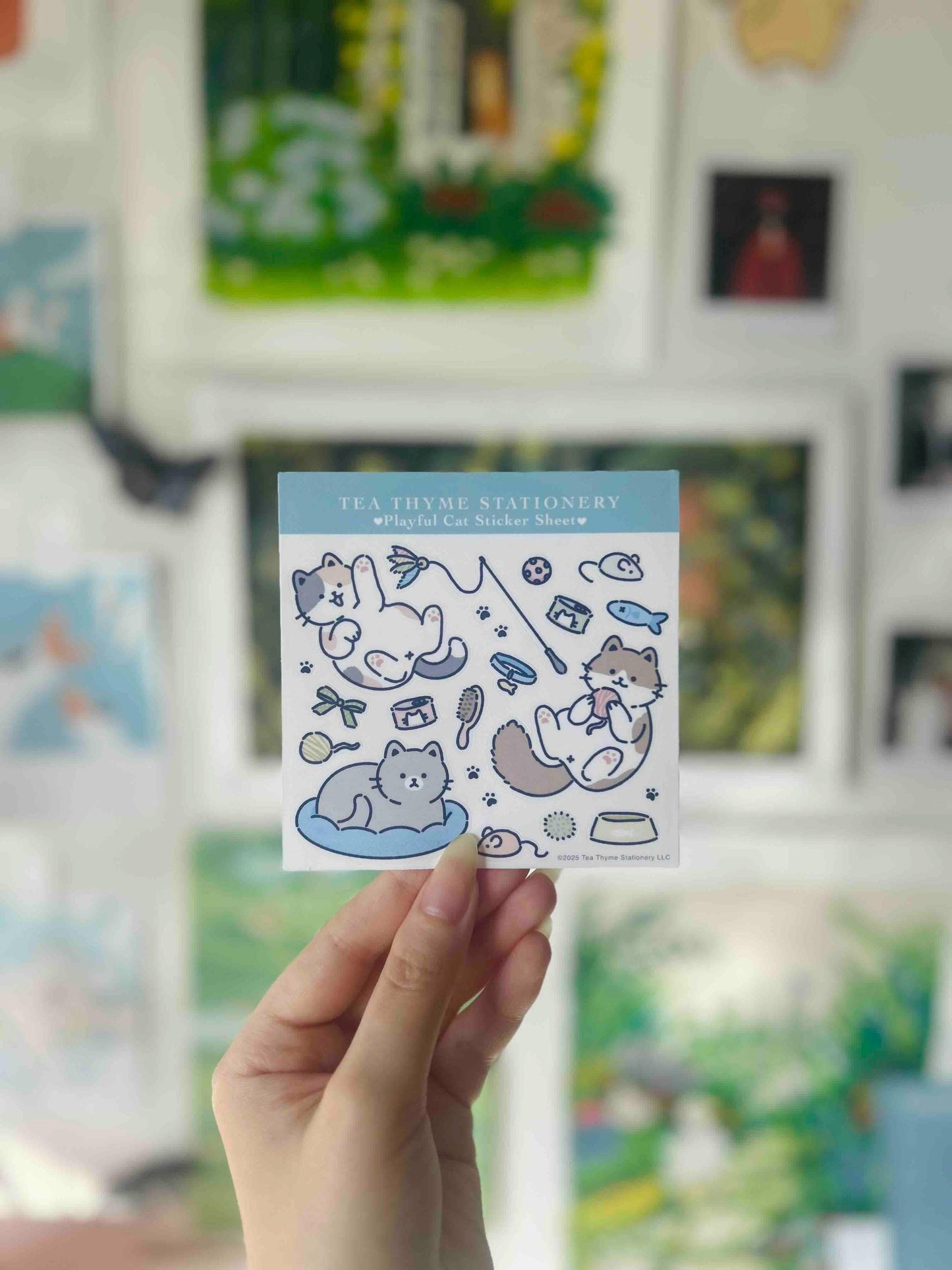 Playful Cat Mini Sticker Sheet 3.75" x 3.75" Waterproof Vinyl Stickers