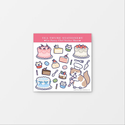 Cat Pastry Chef Mini Sticker Sheet 3.75" x 3.75" Waterproof Vinyl Stickers