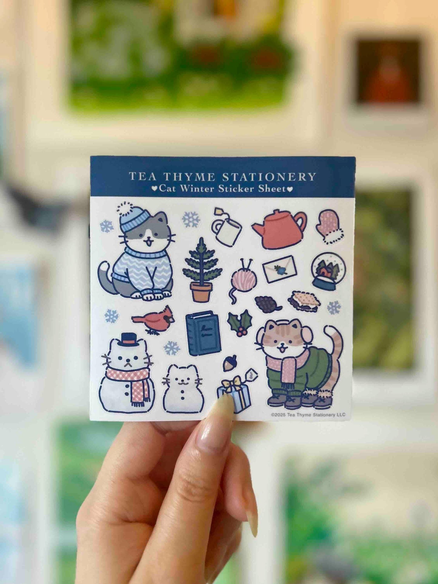 Cat Winter Mini Sticker Sheet 3.75" x 3.75" Waterproof Vinyl Stickers