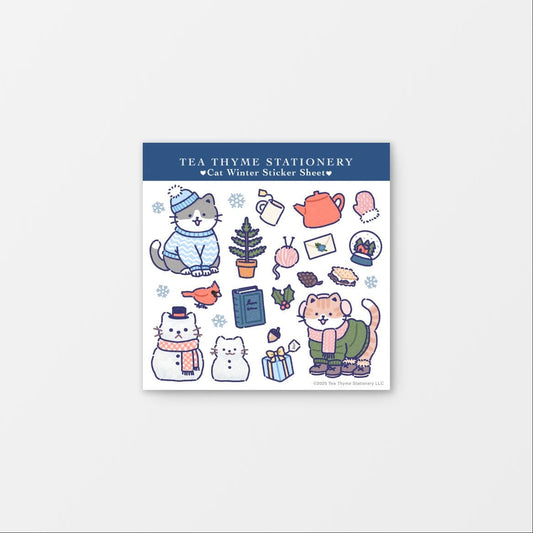 Cat Winter Mini Sticker Sheet 3.75" x 3.75" Waterproof Vinyl Stickers