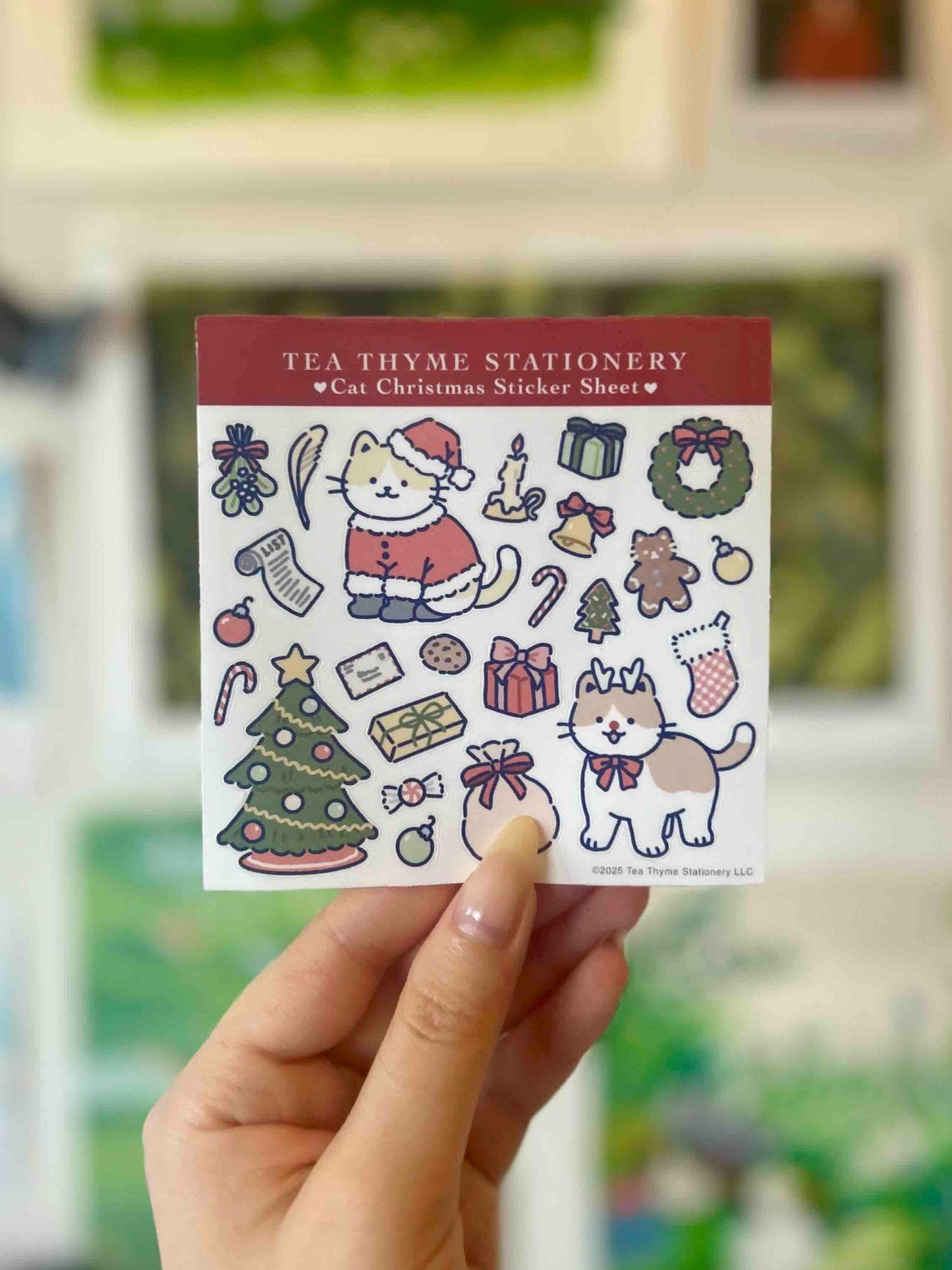 Cat Christmas Mini Sticker Sheet 3.75" x 3.75" Waterproof Vinyl Stickers