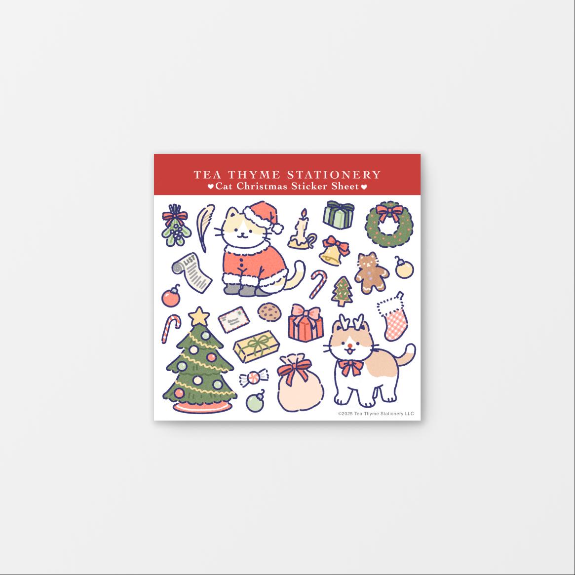 Cat Christmas Mini Sticker Sheet 3.75" x 3.75" Waterproof Vinyl Stickers