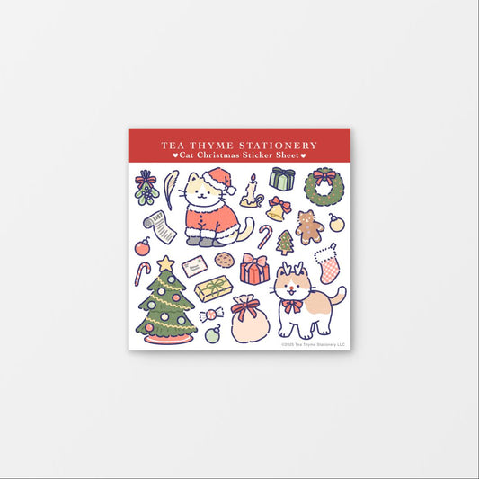 Cat Christmas Mini Sticker Sheet 3.75" x 3.75" Waterproof Vinyl Stickers