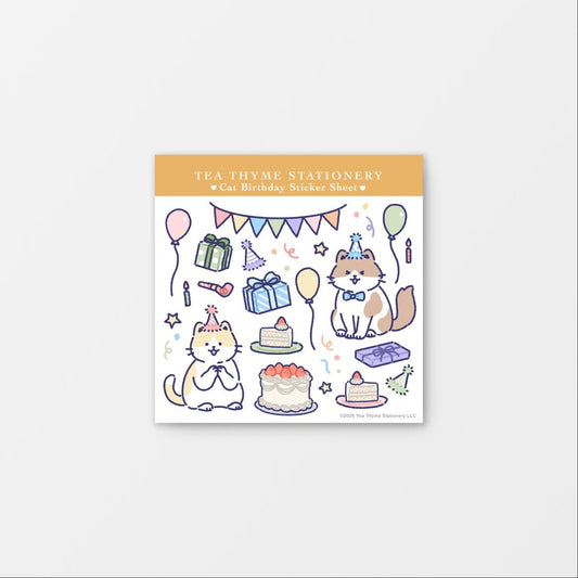 Cat Birthday Mini Sticker Sheet 3.75" x 3.75" Waterproof Vinyl Stickers