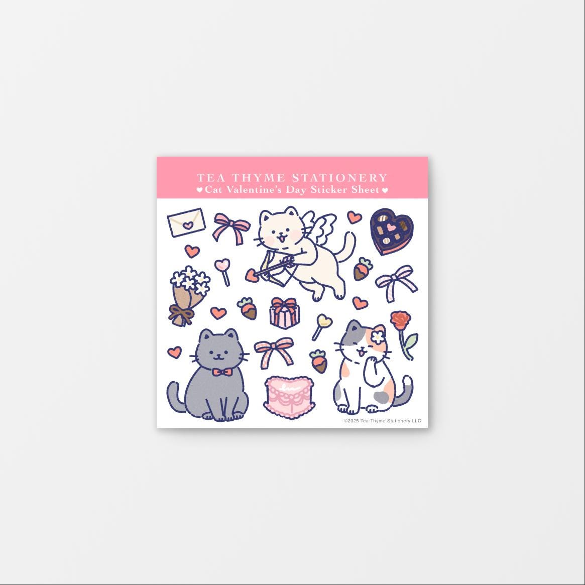 Cat Valentine's Day Mini Sticker Sheet 3.75" x 3.75"