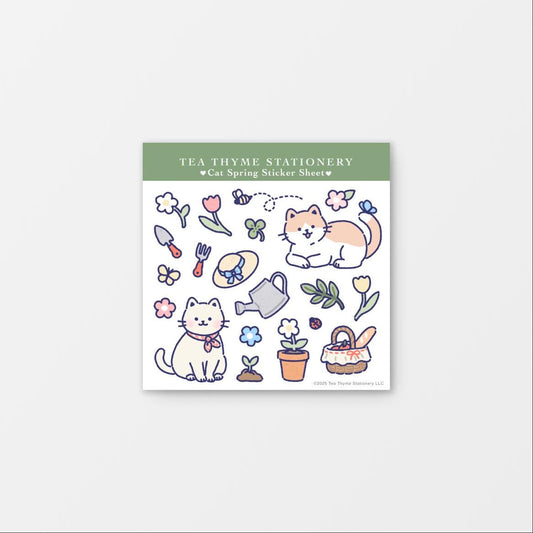 Cat Spring Mini Sticker Sheet 3.75" x 3.75" Waterproof Vinyl Stickers