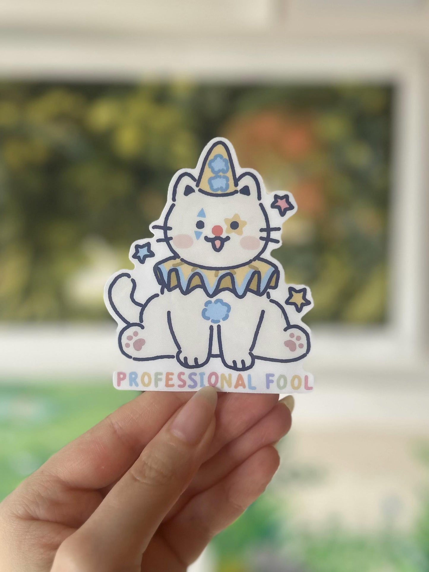 Clown Cat Sticker Waterproof Vinyl Die cut Stickers, Cat Sticker, Laptop Sticker, Gift for Cat Lover