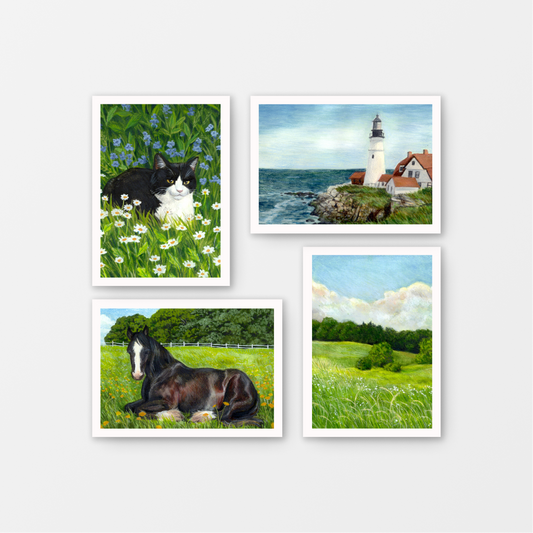 Set of 4 Nature Gouache Mini Prints 5" x 7"