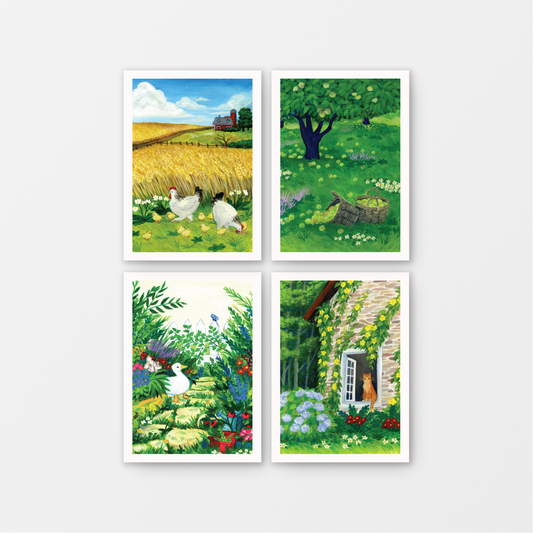 Set of 4 Gouache Art Mini Prints 5" x 7"